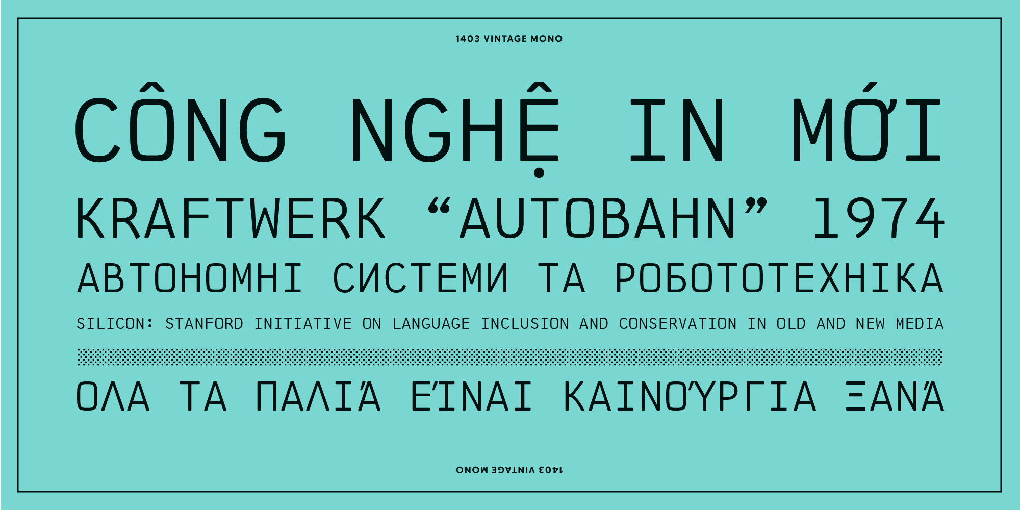 Type specimens of 1403 Vintage Mono.